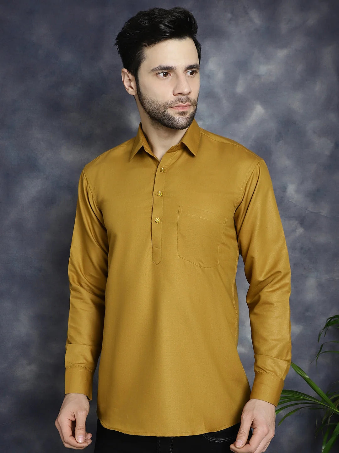 Mustard Mens Kurta - Solid Cotton Indian Kurta for Men - Shop