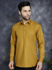 Men's Mustard Solid Short Kurtas ( KO 5037Mustard )