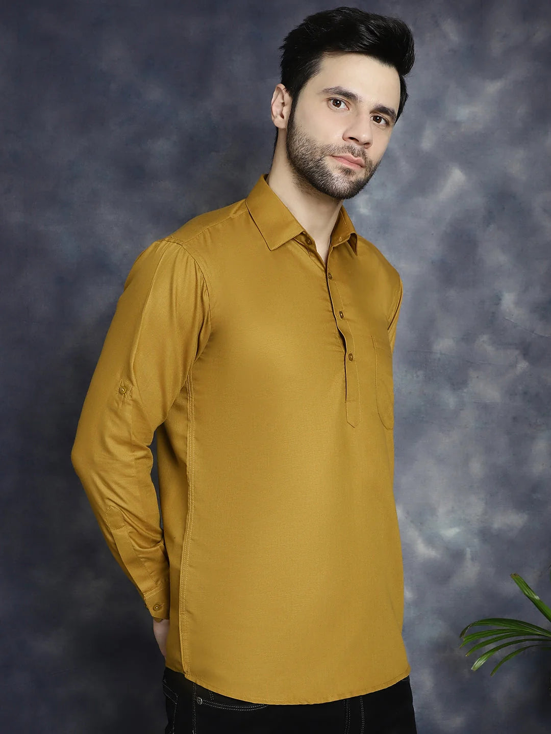Mustard Mens Kurta - Solid Cotton Indian Kurta for Men - Shop