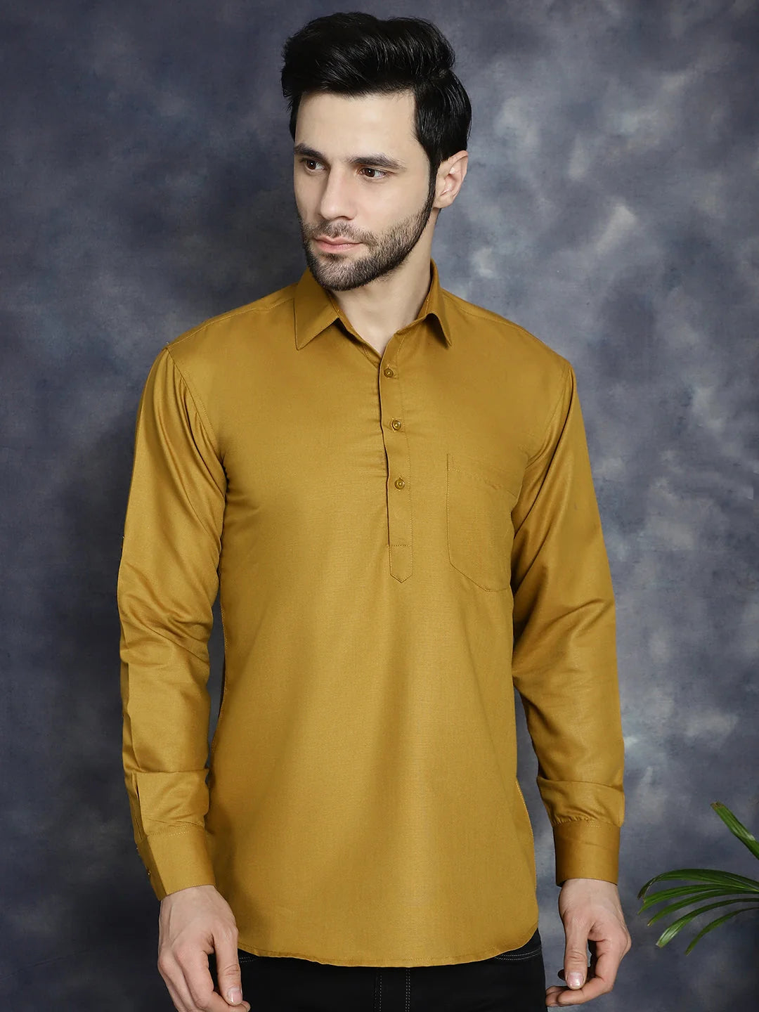 Mustard Mens Kurta - Solid Cotton Indian Kurta for Men - Shop