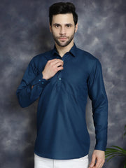Men's Teal Blue Solid Short Kurtas ( KO 5037Teal )