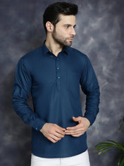 Men's Teal Blue Solid Short Kurtas ( KO 5037Teal )