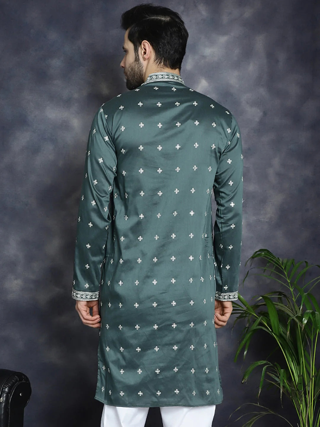 Men's Olive Sequin Kurta | Indian Kurta for Men Online