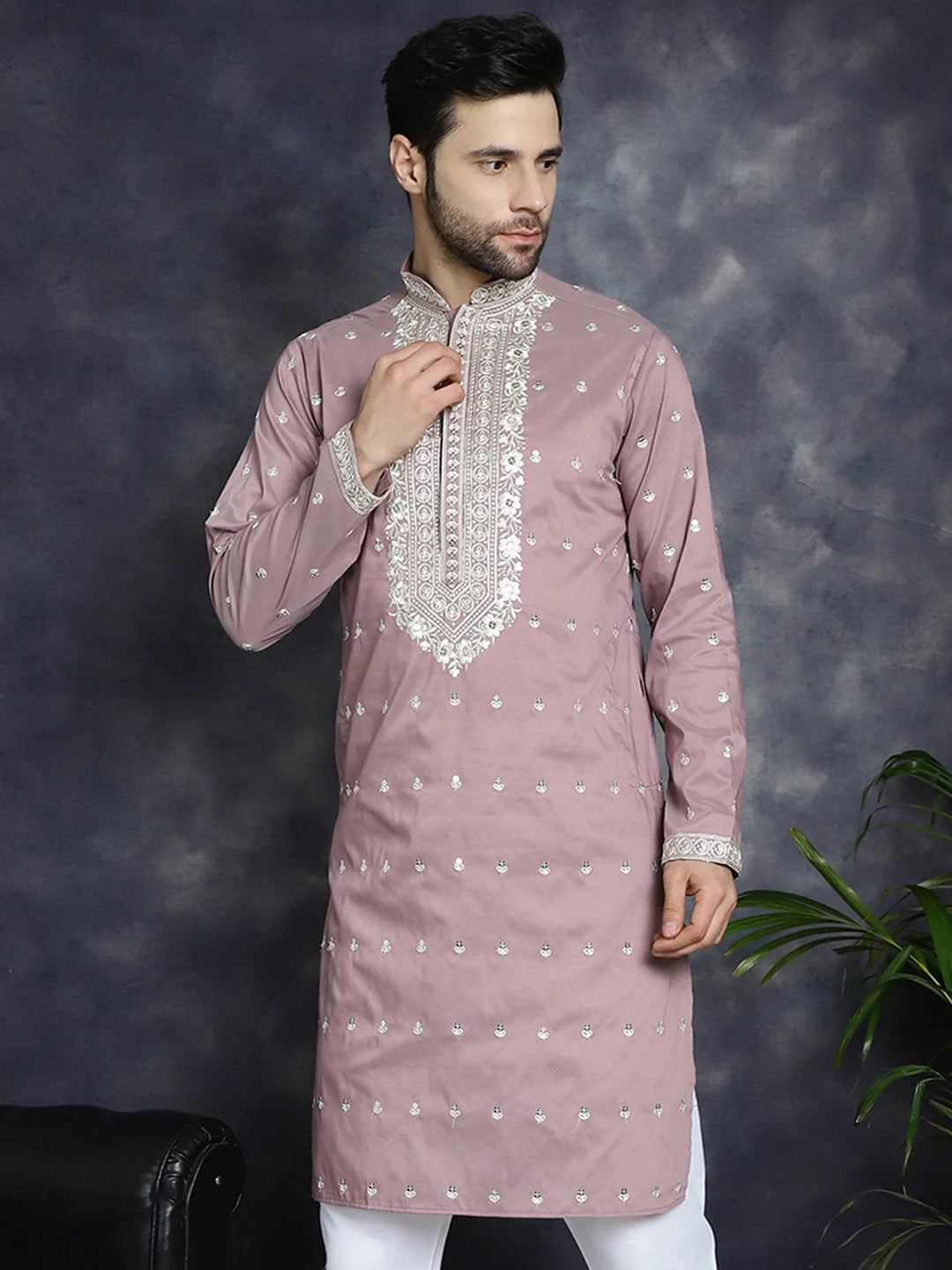 Men's Magenta Chikankari Kurta | Indian Kurta for Men