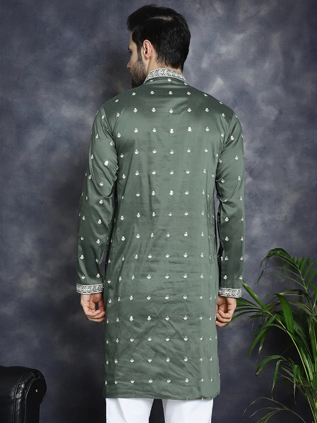 Olive Chikankari Mens Kurta | Indian Kurta for Men Online