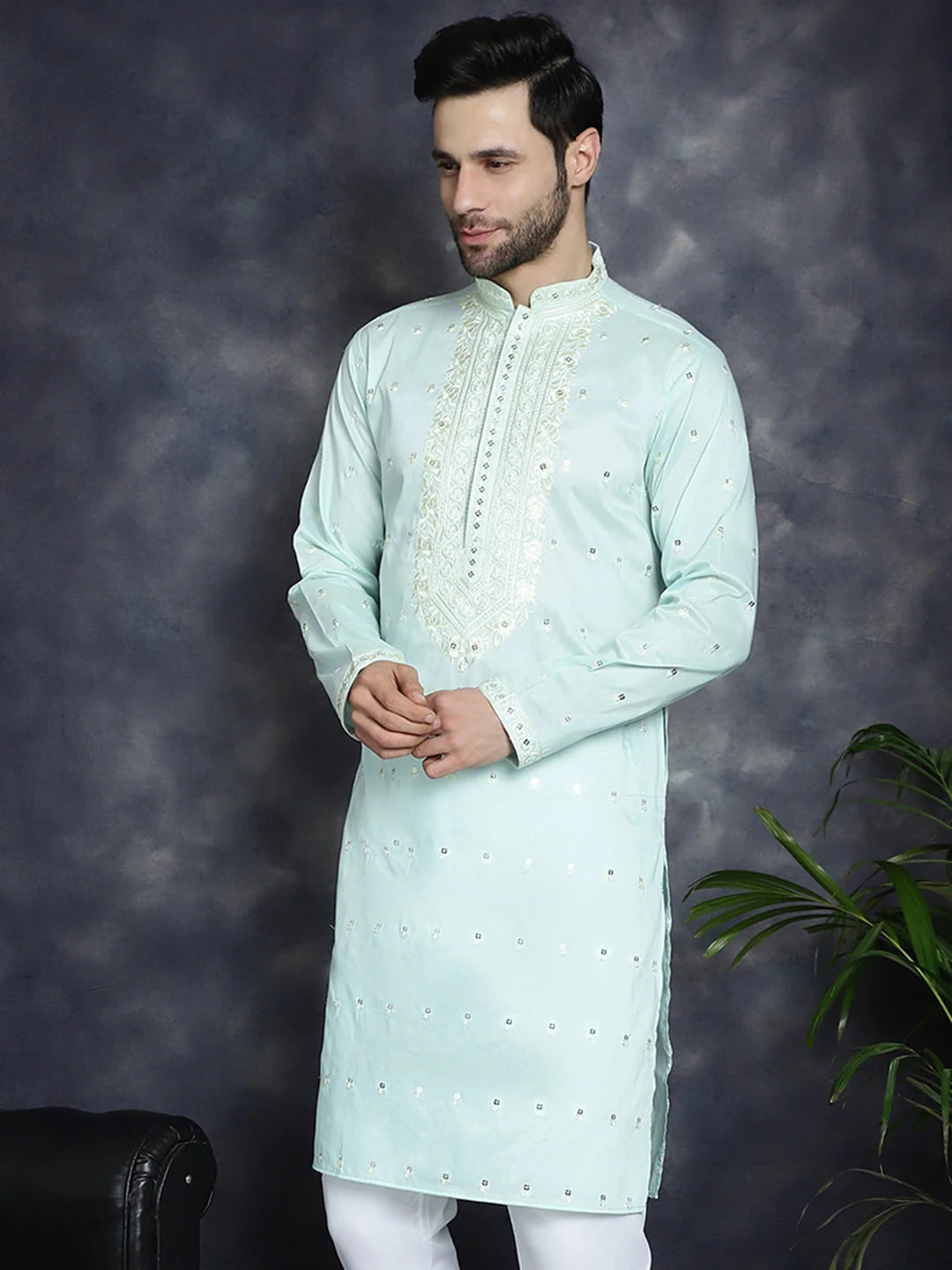 Men's Chikankari Kurta - Indian Kurta for Men, Cotton Fabric