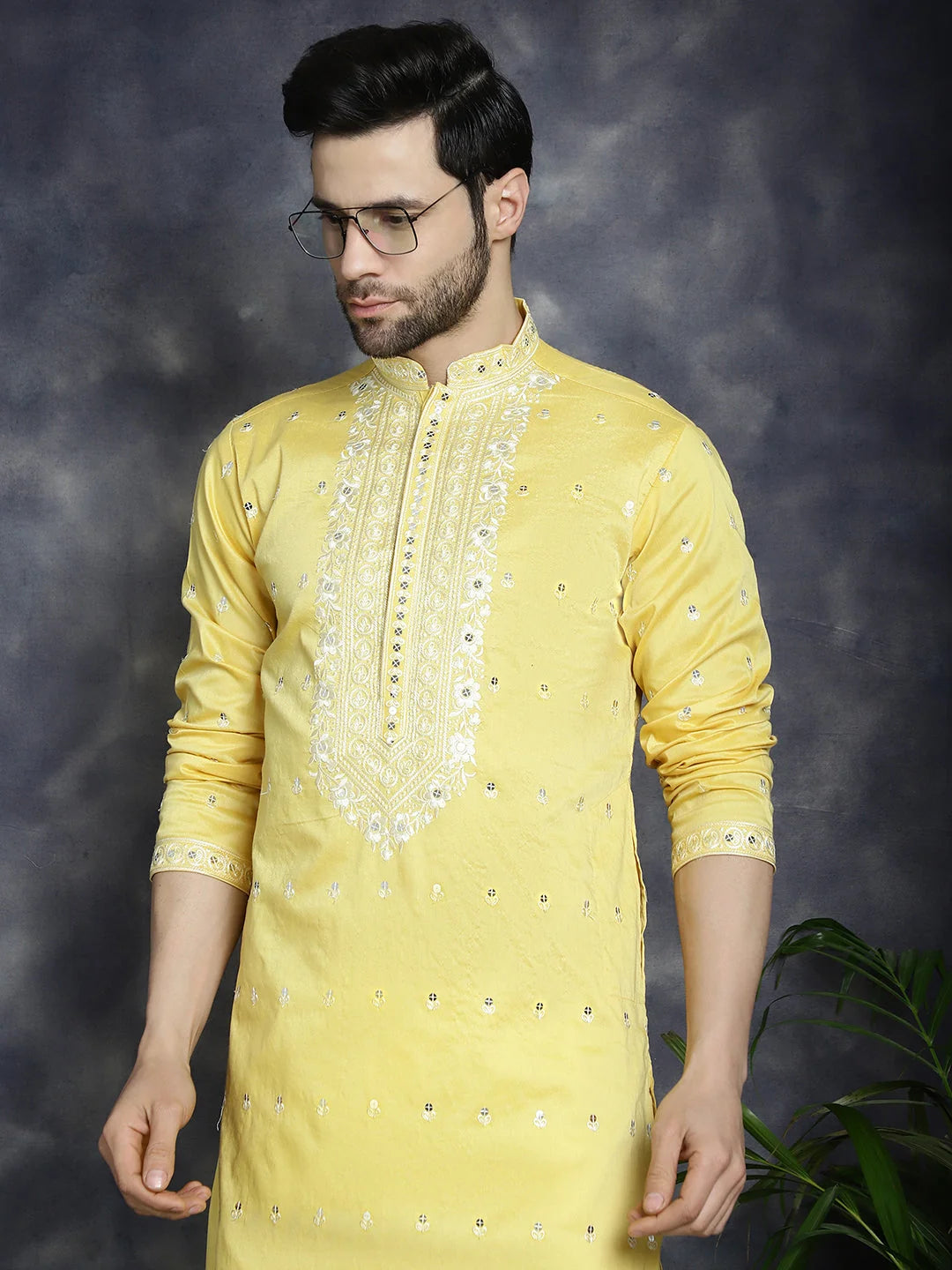Yellow Chikankari Kurta for Men - Cotton Indian Kurta Online