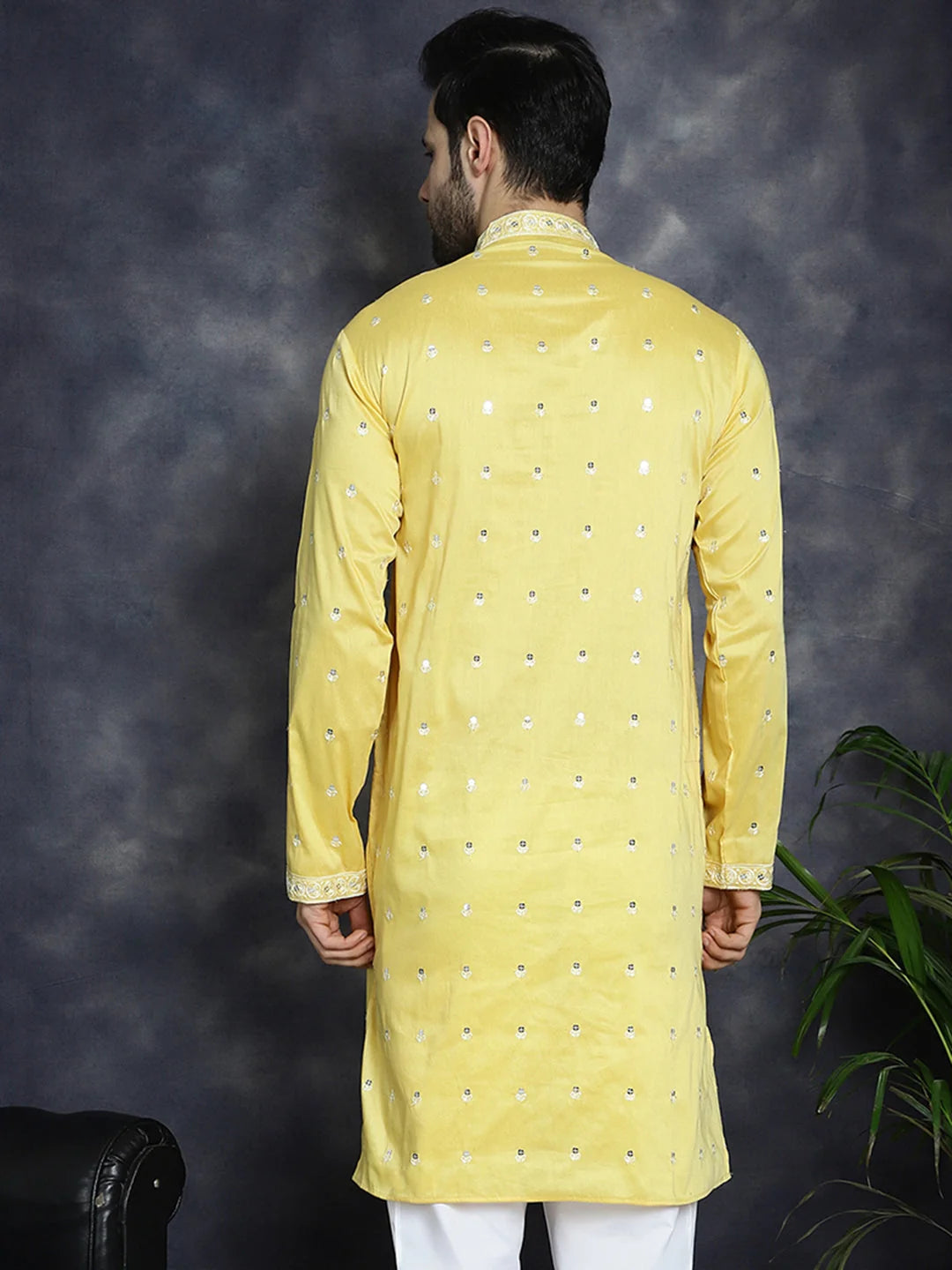 Yellow Chikankari Kurta for Men - Cotton Indian Kurta Online