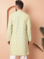 Men Green and White Floral Printed Kurtas-KO-5040Green