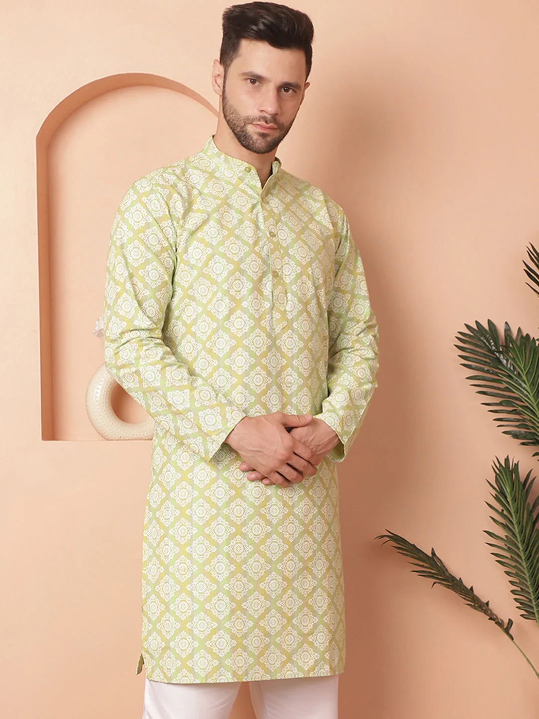 Green Floral Mens Kurta - Indian Kurta for Men Online