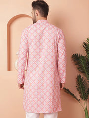 Men Peach and White Floral Printed Kurtas-KO-5040Peach