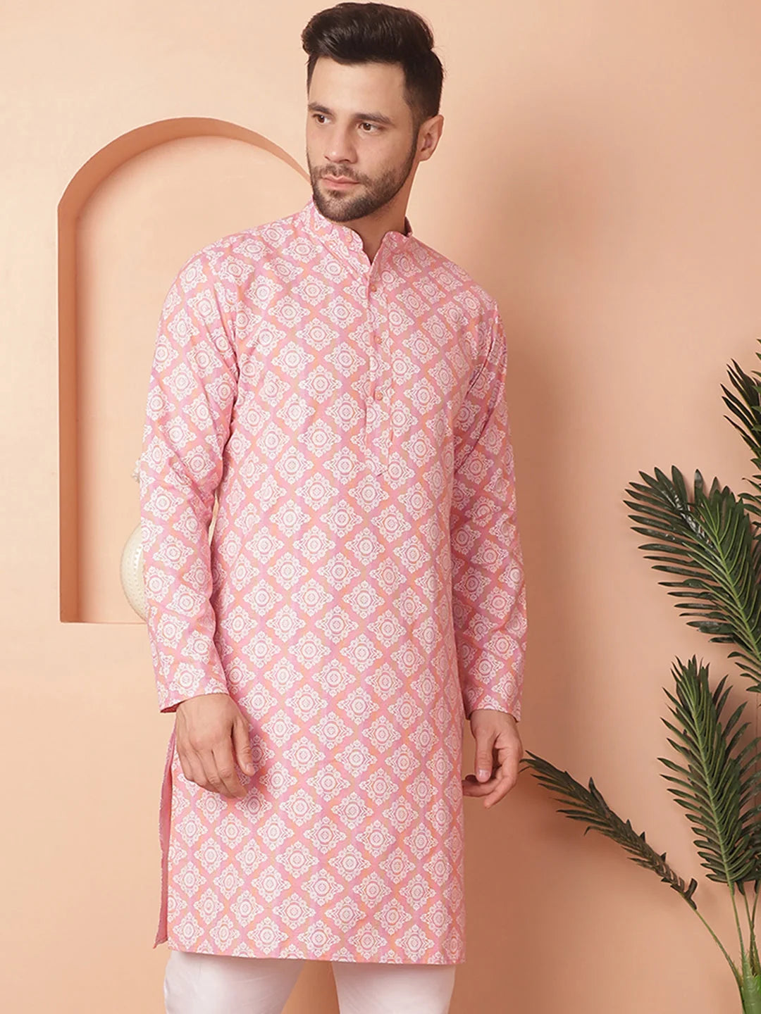 Peach Floral Mens Kurta - Indian Kurta for Men Online