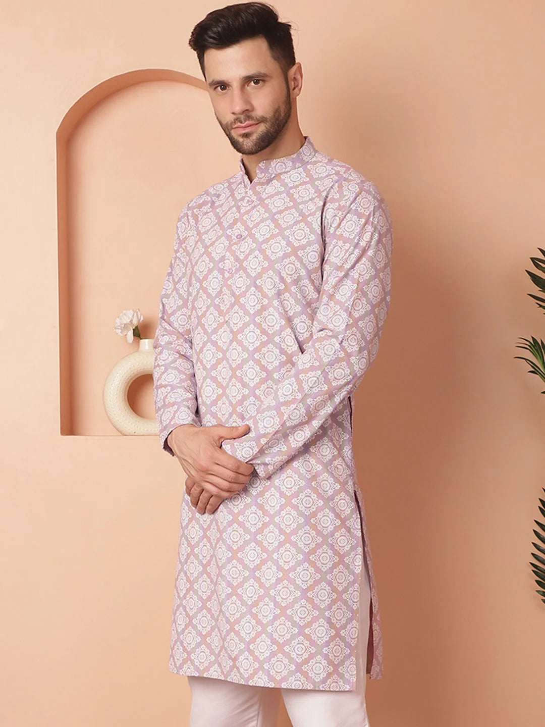 Purple Floral Mens Kurta - Indian Kurta for Men Online