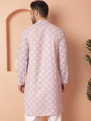 Men Purple and White Floral Printed Kurtas-KO-5040Purple