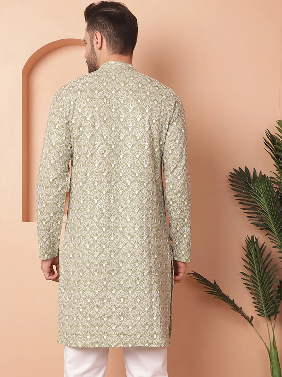 Green Chikankari Cotton Indian Kurta for Men | Men's Kurta
