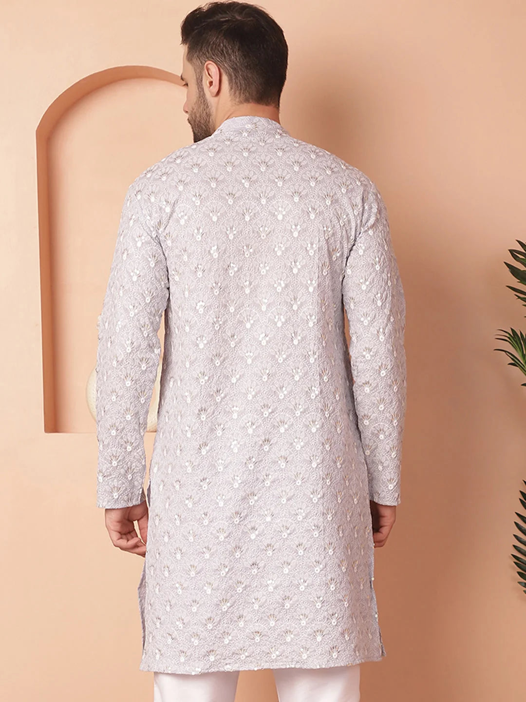 Grey Chikankari Cotton Indian Kurta for Men | Men's Kurta