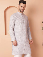 Chikankari Pure Cotton Kurtas-KO-5041Grey