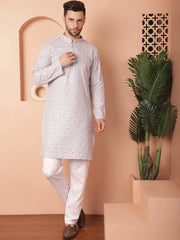 Chikankari Pure Cotton Kurtas-KO-5041Grey