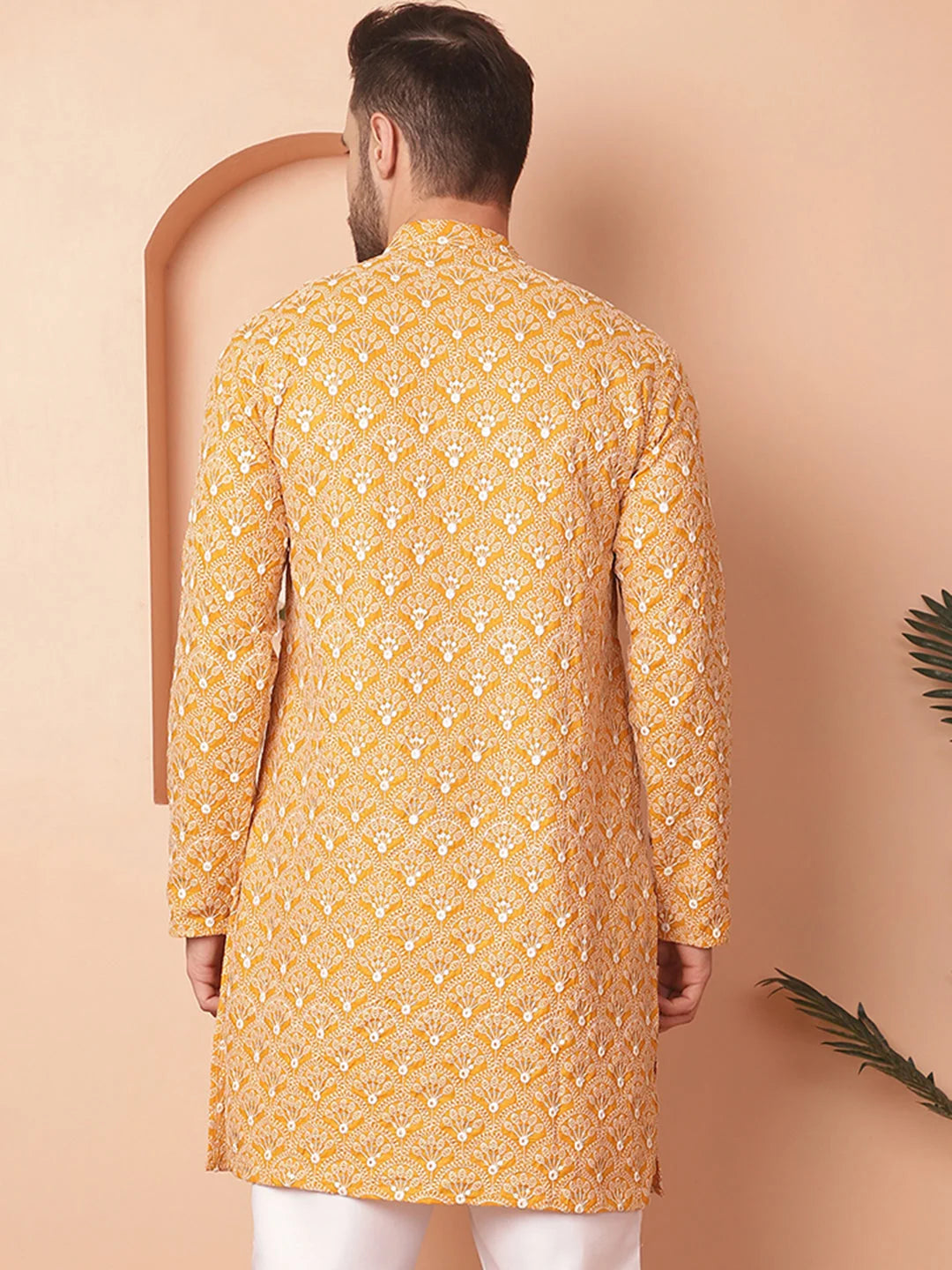 Mustard Chikankari Cotton Indian Kurta for Men | Men's Kurta
