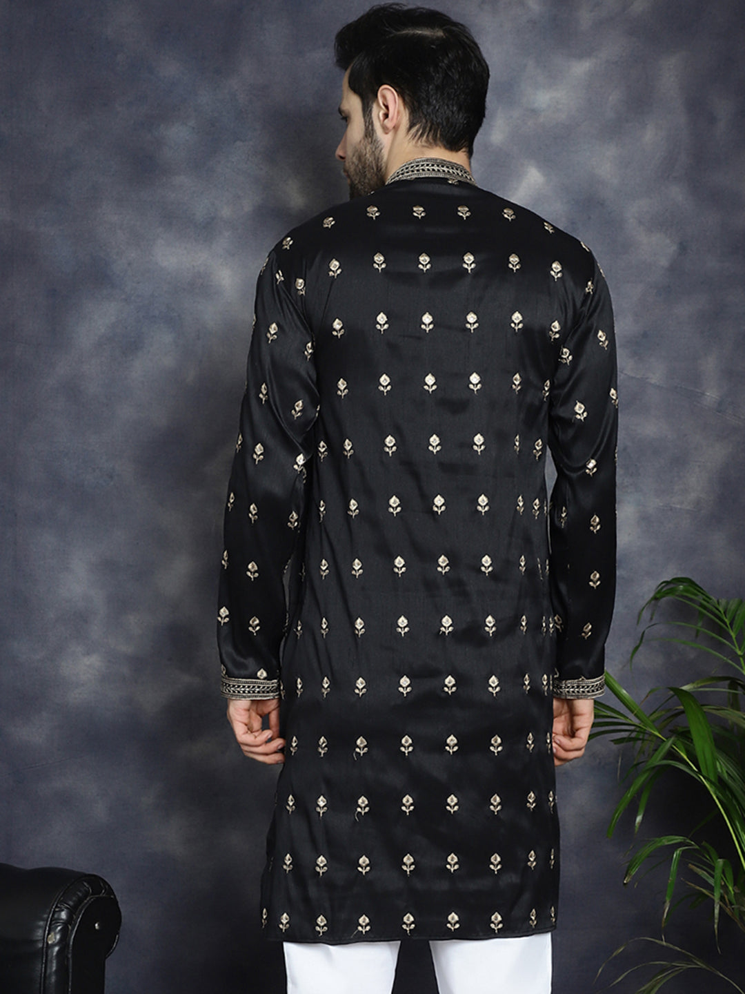 Black Chikankari Men's Kurta - Indian Kurta for Men Online