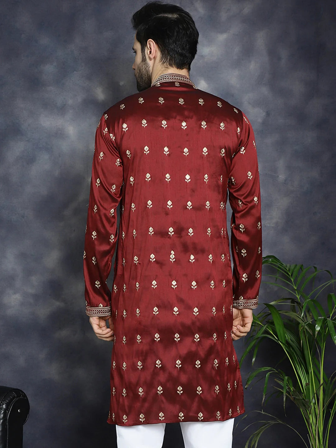 Maroon Chikankari Mens Kurta | Indian Kurta for Men
