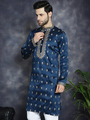 Men's Navy Blue Chikankari Embroidered Kurtas ( KO 5042Navy )