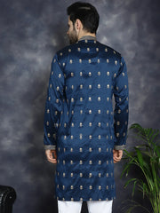 Men's Navy Blue Chikankari Embroidered Kurtas ( KO 5042Navy )