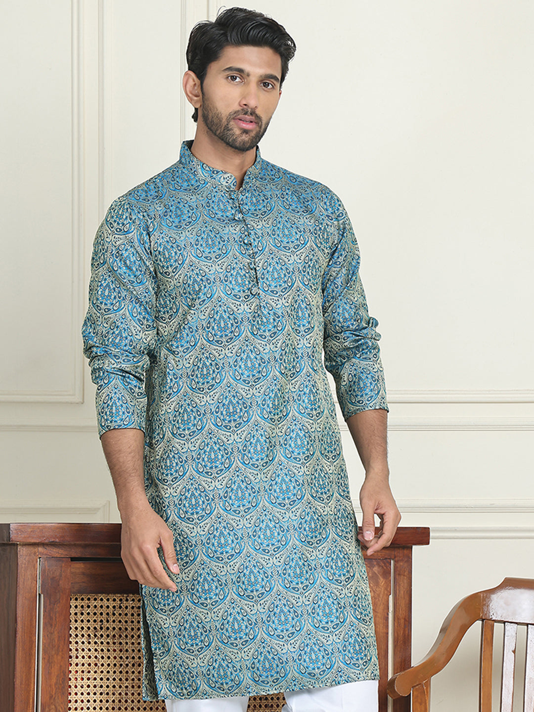 DesiQlo Men Woven Design Kurta Only - Blue - KO_5043Blue_S