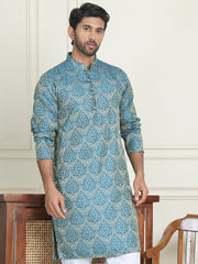 Men's Silk Blend Straight Kurtas ( KO 5043 Blue ) [FF] [A-18-19]