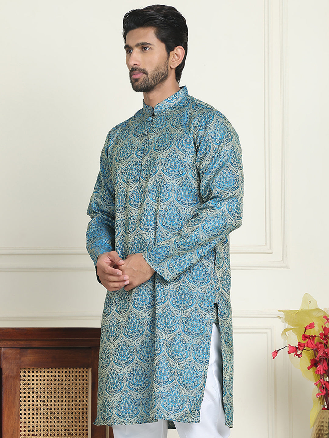 DesiQlo Men Woven Design Kurta Only - Blue - KO_5043Blue_S