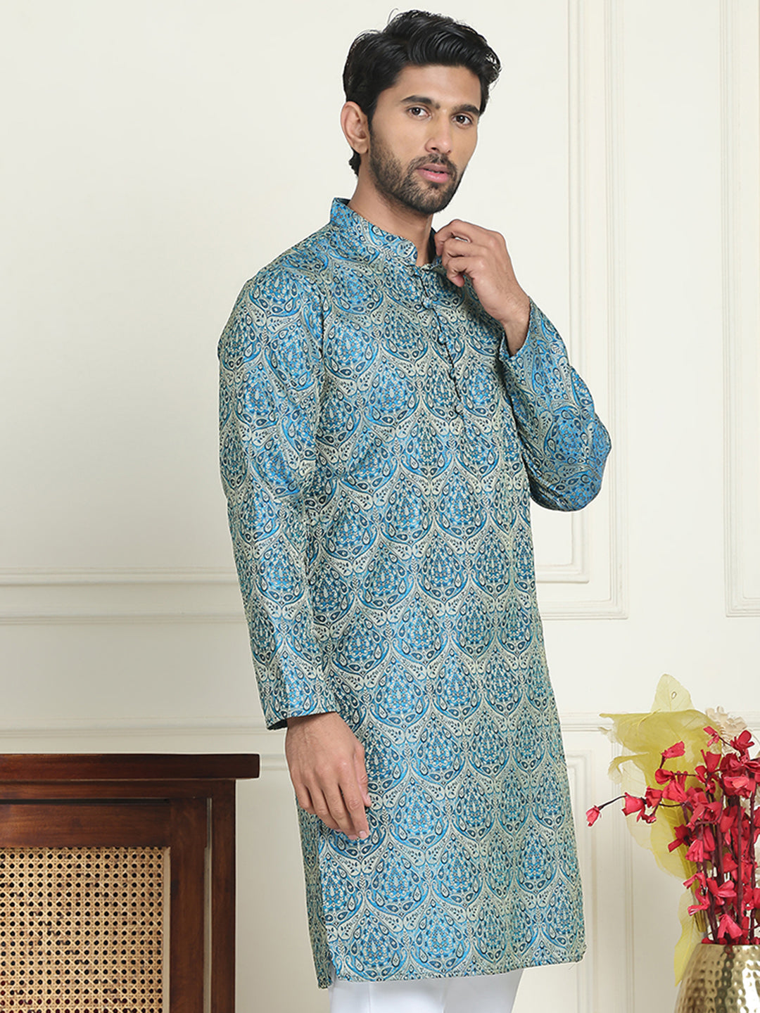 DesiQlo Men Woven Design Kurta Only - Blue - KO_5043Blue_S