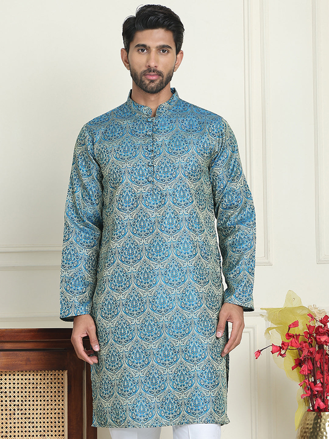 DesiQlo Men Woven Design Kurta Only - Blue - KO_5043Blue_S