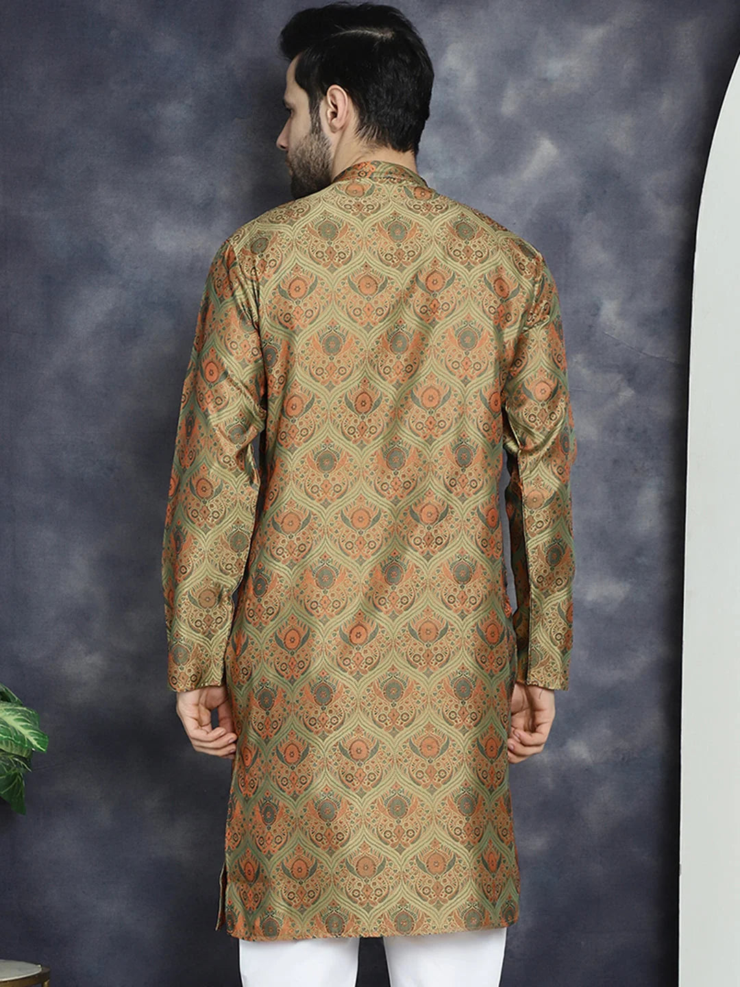 Golden Silk Blend Mens Kurta | Indian Kurta for Men