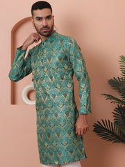 Men Green Silk Blend Straight Kurtas-KO-5043Green