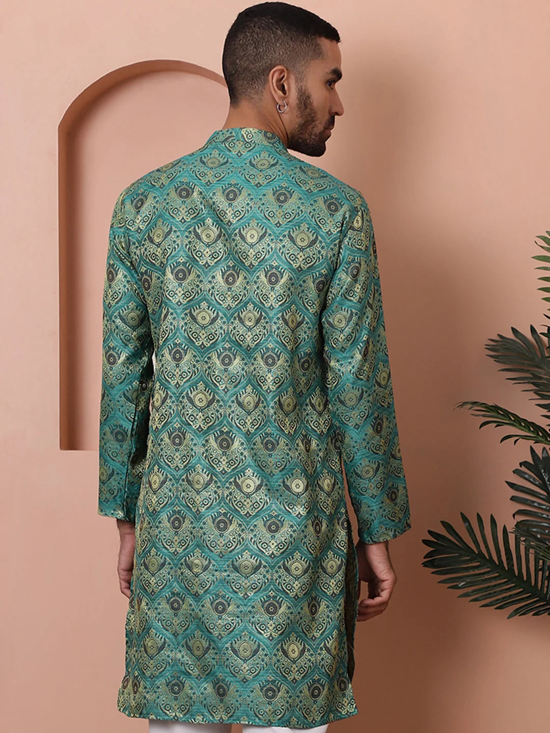 Men's Green Silk Blend Indian Kurta | Wedding Kurta for Men
