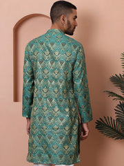 Men Green Silk Blend Straight Kurtas-KO-5043Green