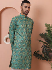 Men Green Silk Blend Straight Kurtas-KO-5043Green