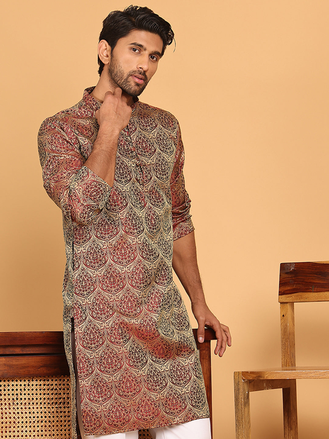 DesiQlo Men Woven Design Kurta Only - Maroon - KO_5043Maroon_S