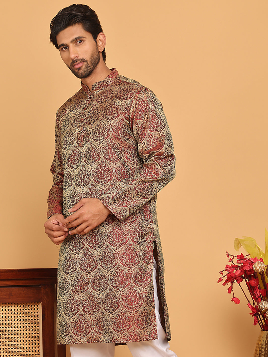 DesiQlo Men Woven Design Kurta Only - Maroon - KO_5043Maroon_S