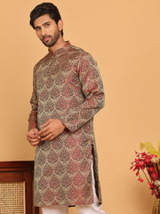 Men's Silk Blend Straight Kurtas ( KO 5043 Maroon ) [FF] [A-18-19]