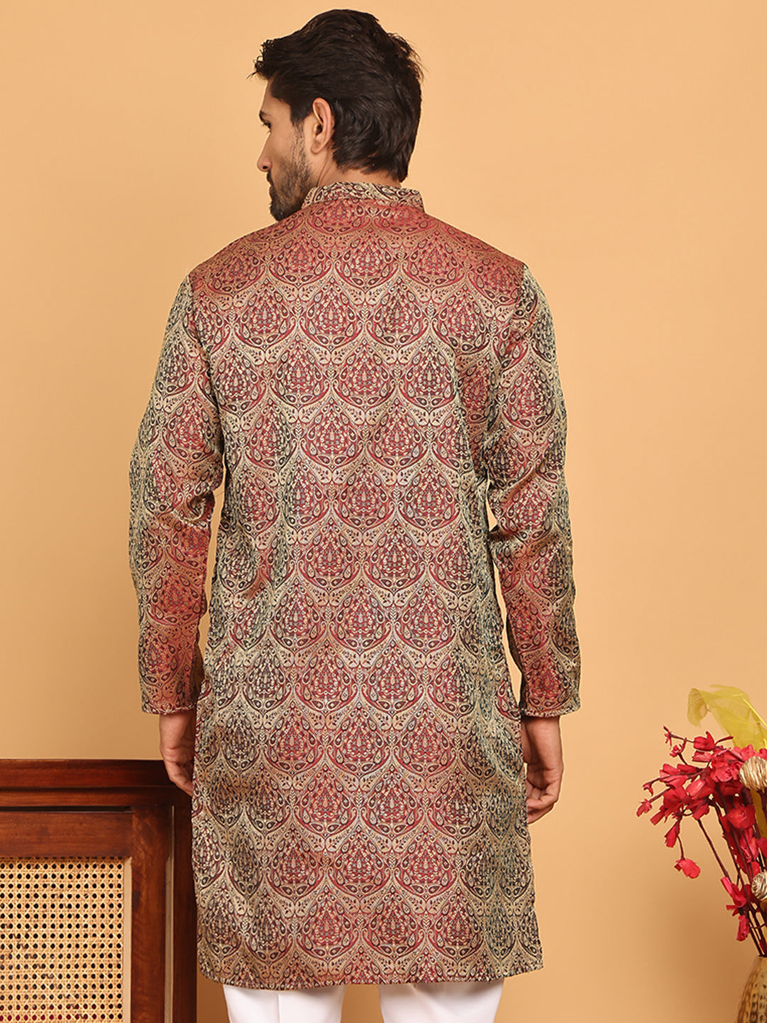 DesiQlo Men Woven Design Kurta Only - Maroon - KO_5043Maroon_S