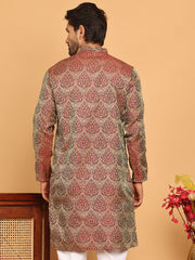 Men's Silk Blend Straight Kurtas ( KO 5043 Maroon ) [FF] [A-18-19]