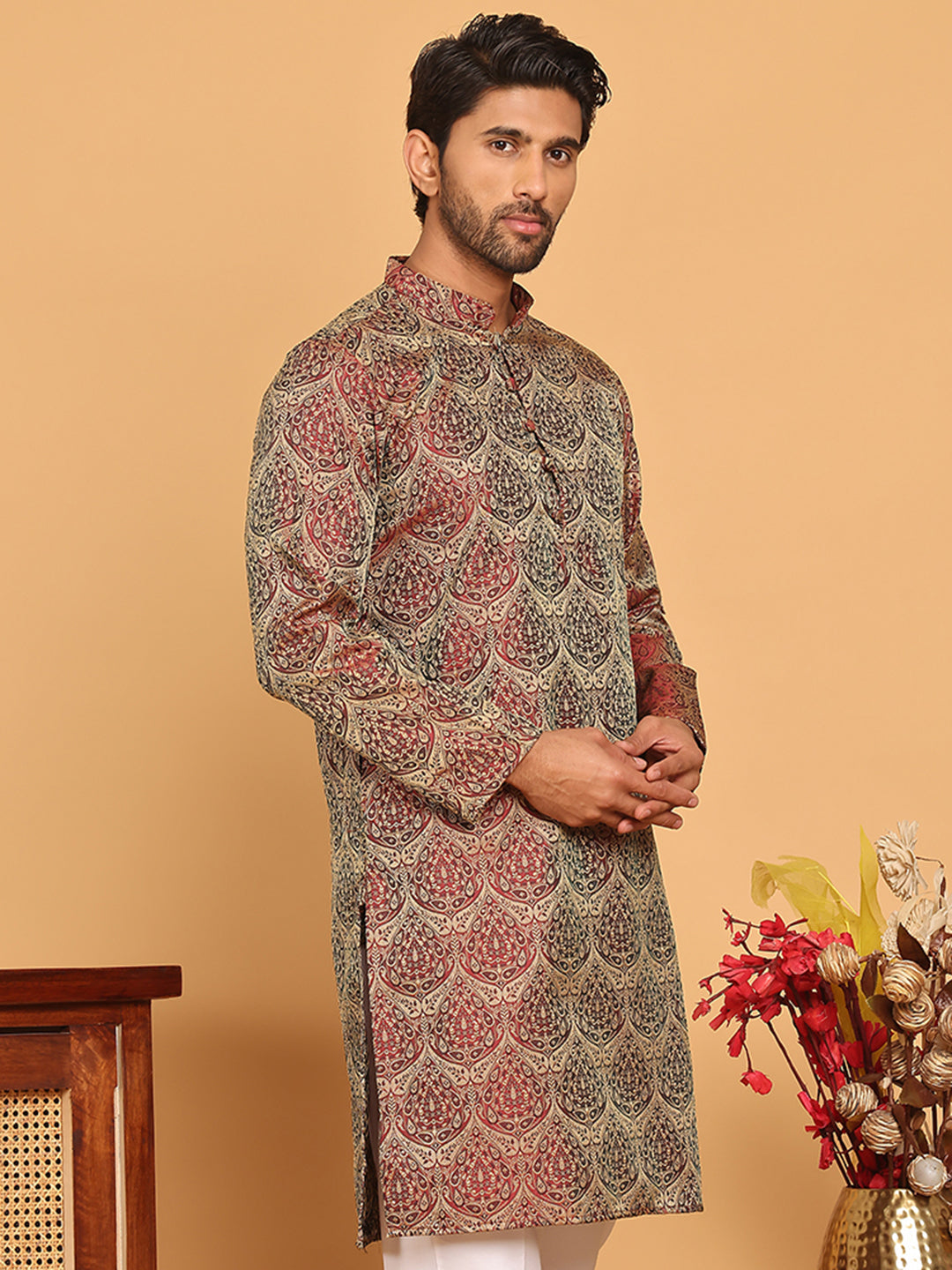 DesiQlo Men Woven Design Kurta Only - Maroon - KO_5043Maroon_S