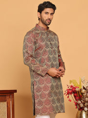 Men's Silk Blend Straight Kurtas ( KO 5043 Maroon ) [FF] [A-18-19]