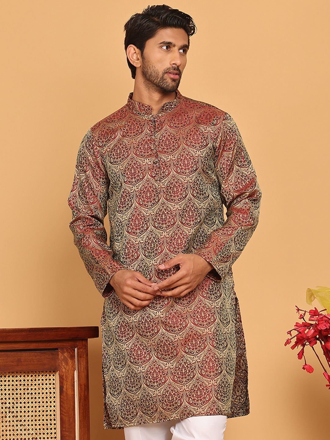DesiQlo Men Woven Design Kurta Only - Maroon - KO_5043Maroon_S