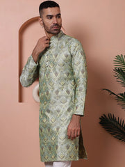 Men Pista Green Silk Blend Straight Kurtas-KO-5043Pista