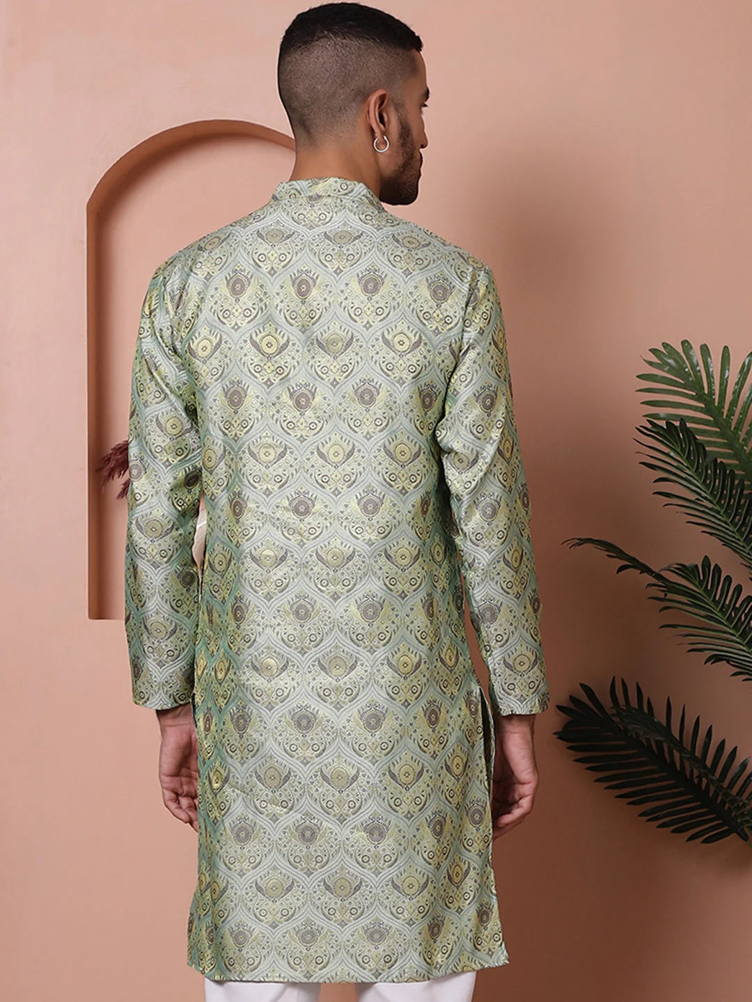 Men's Pista Green Silk Blend Indian Kurta | Short Kurta