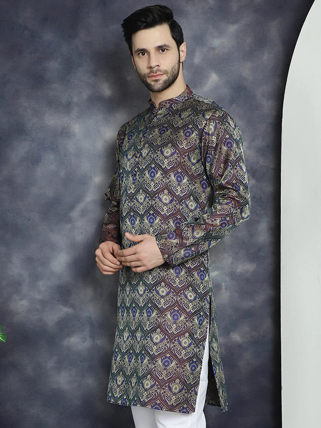 Men's Purple Silk Blend Straight Kurta | Wedding Kurta for Men