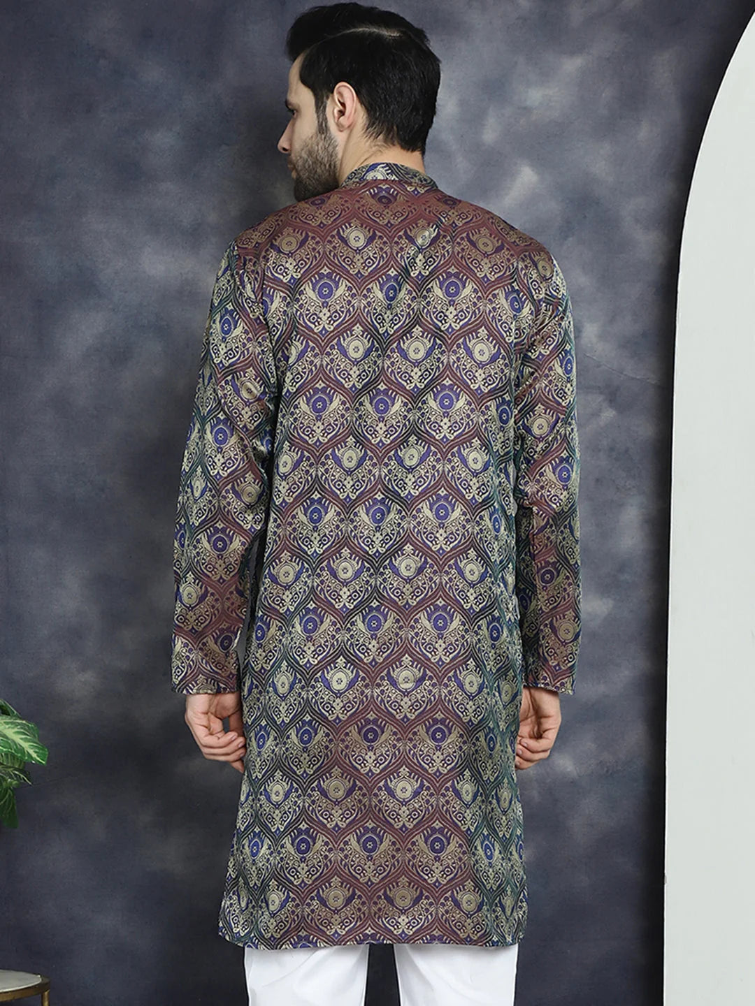 Men's Purple Silk Blend Straight Kurta | Wedding Kurta for Men