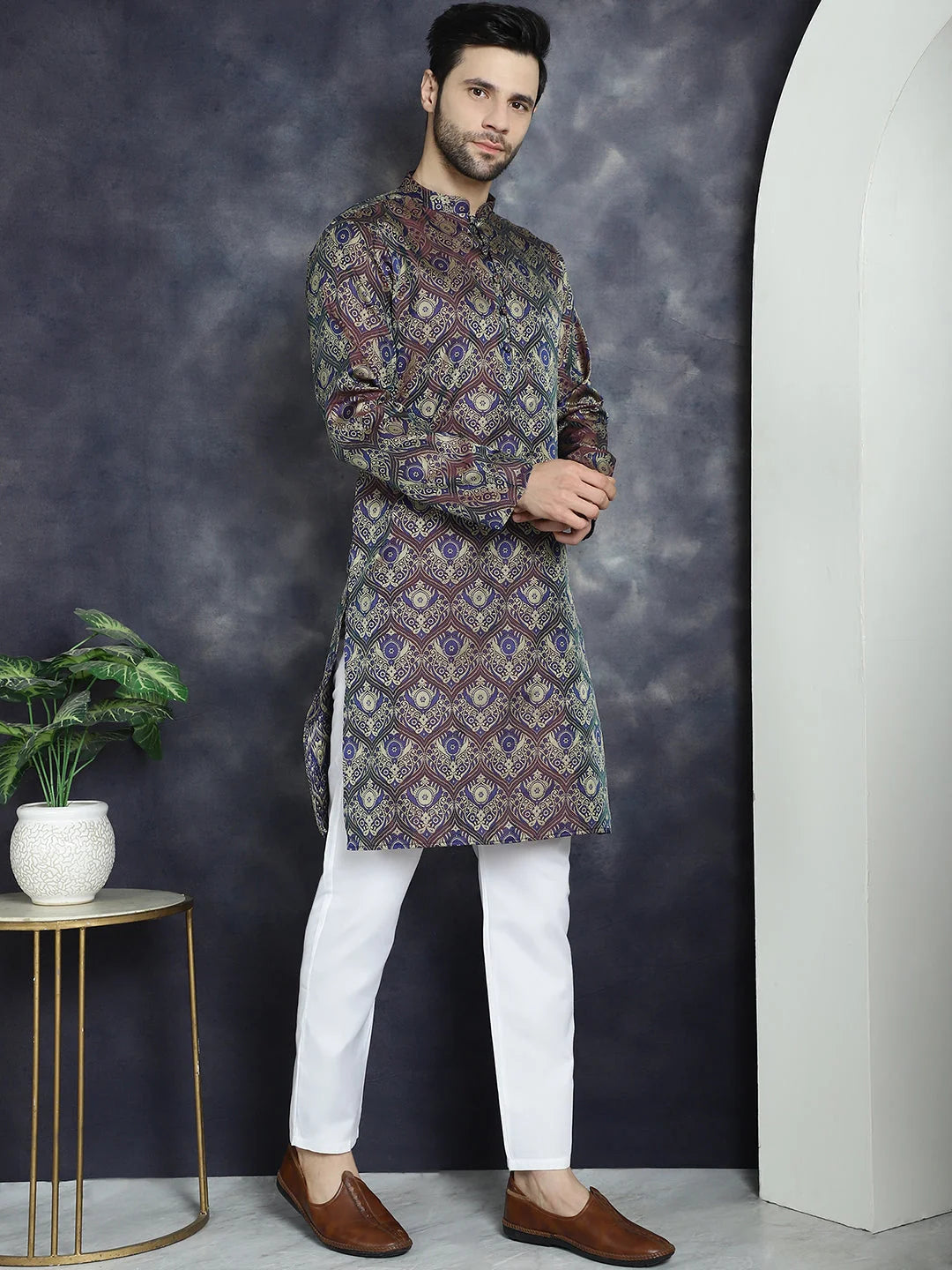 Men's Purple Silk Blend Straight Kurta | Wedding Kurta for Men